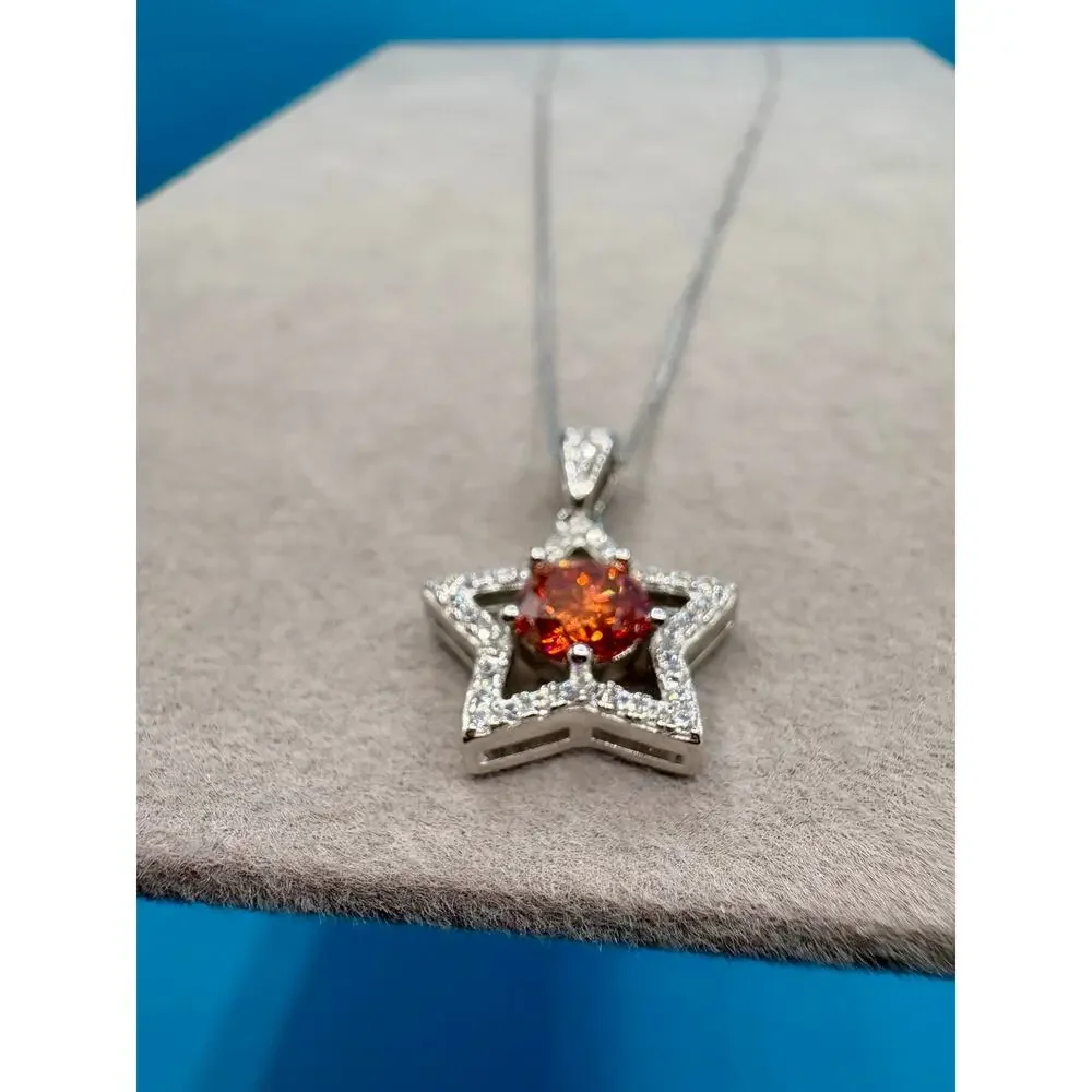 NEW 1.5ct Orange/Wht Moissanite Star 17
